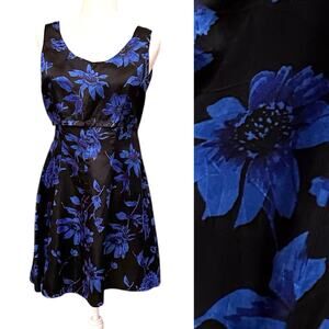 Vintage 90s All That Jazz Satin Blue Floral Mini Dress Siz 9/10 Party Whimsigoth